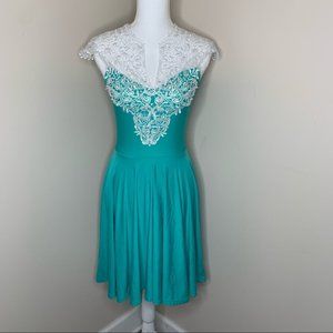 5/$25 PAKULA Turquois Lace Top Flowy Bottom Midi Dress